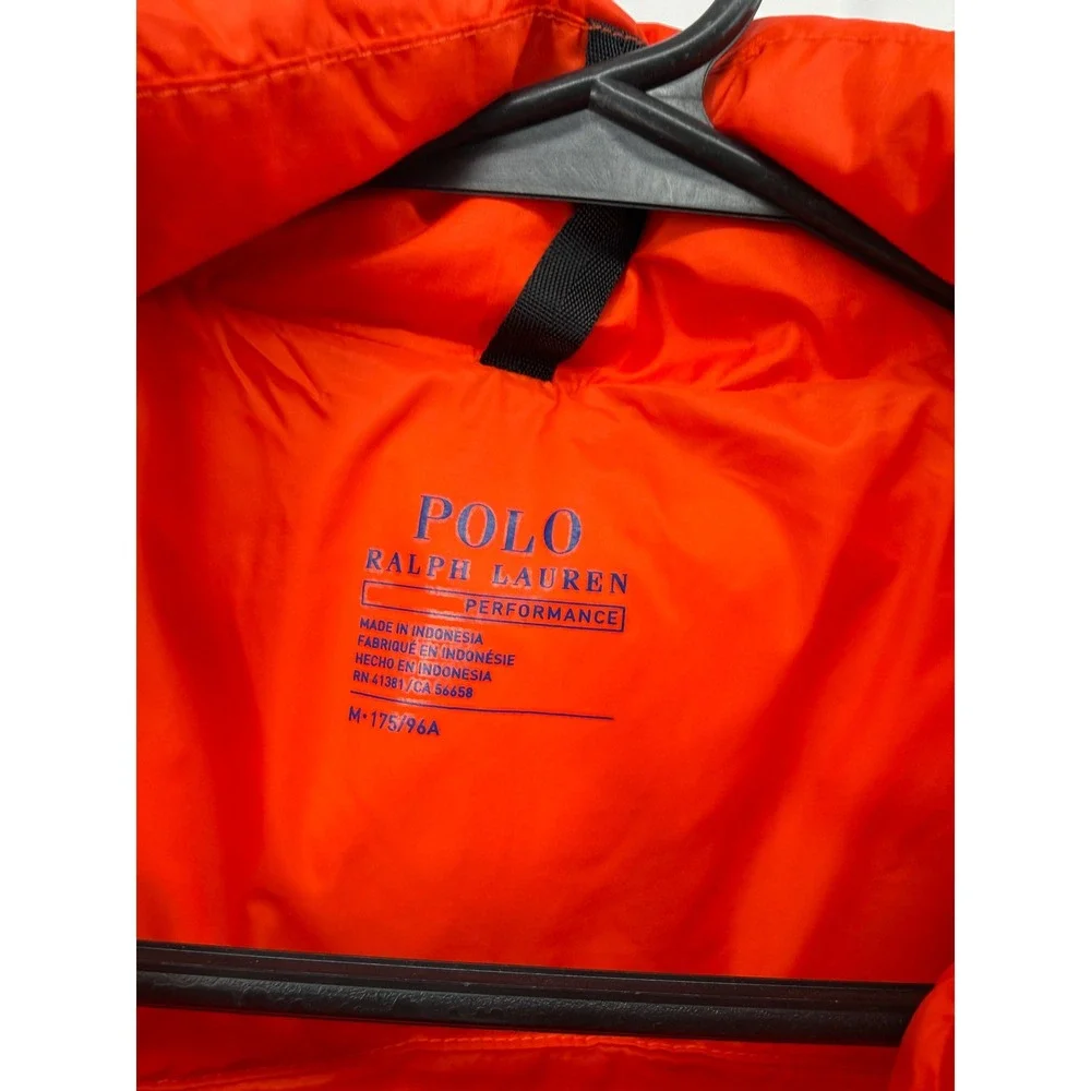 Polo Ralph Lauren Performance Puffer Vest Mens Medium Orange Quilted Zip Up